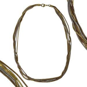 Vintage 18KGP 3-Tone Gold Silver Copper 6 Multi-Strand Snake Chain Necklace 17”